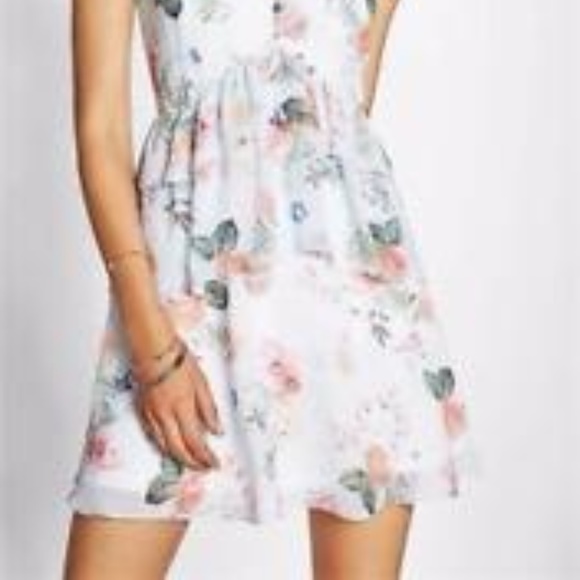 NWOT Express Blue Floral Halter Ruffle Dress - Picture 4 of 4